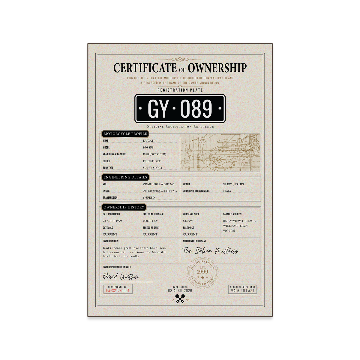 Vehicle - Certificate Of Ownership