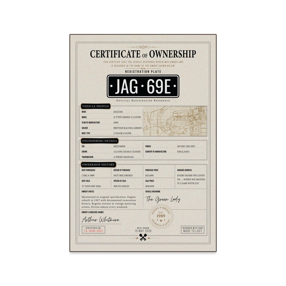 Vehicle - Certificate Of Ownership